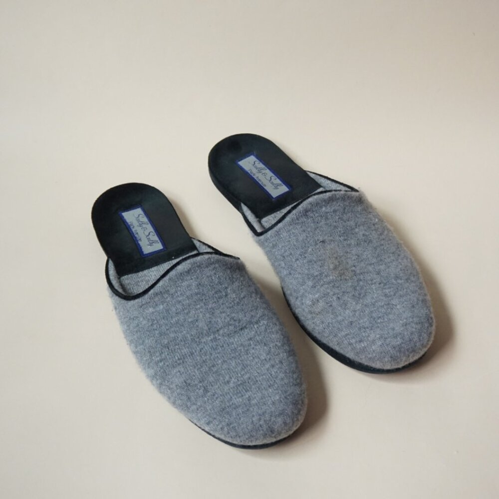 "Scully & Scully" AX417 Grey Italian Cashmere Men's Slippers - Size 11-12
